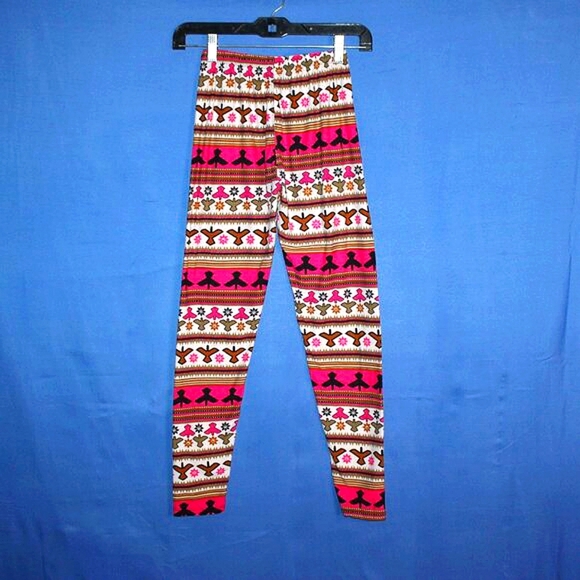 Silver Patterned Leggings - One Size - Pink Multicolor - Funky/Boho - Picture 4 of 6
